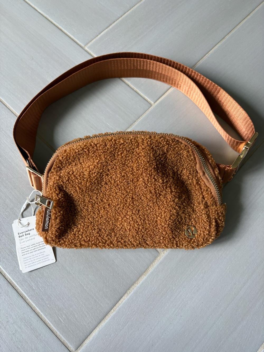 Lululemon Everywhere Fleece Belt Bag | Gold Hardware | Burnt Camel